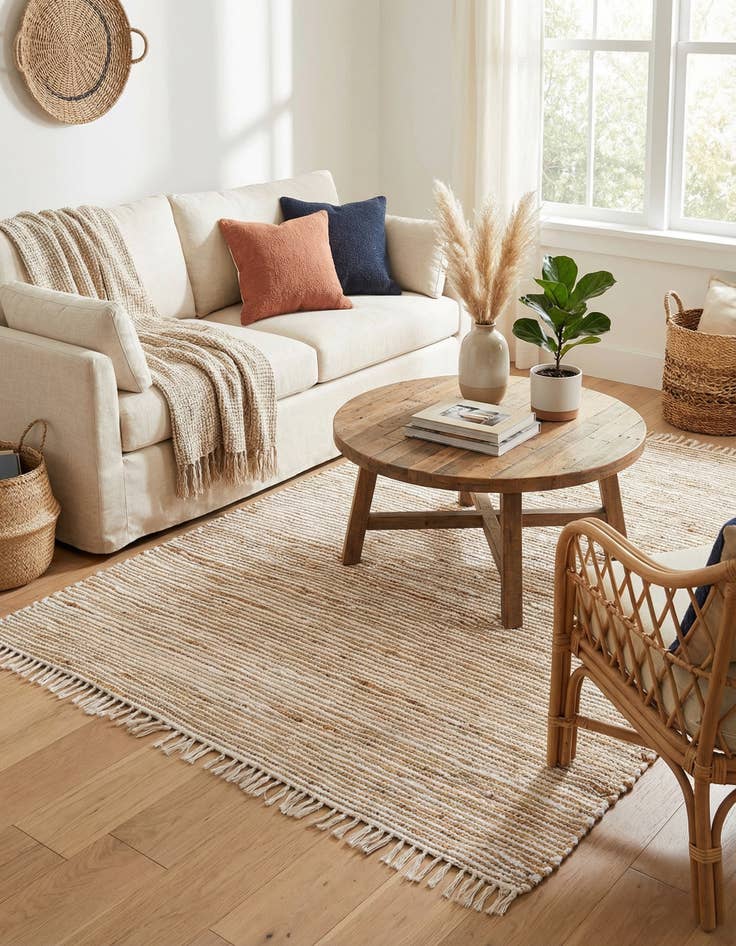 Detail image of  6' 1 x 9'  Hand Woven Chindi Jute Rug