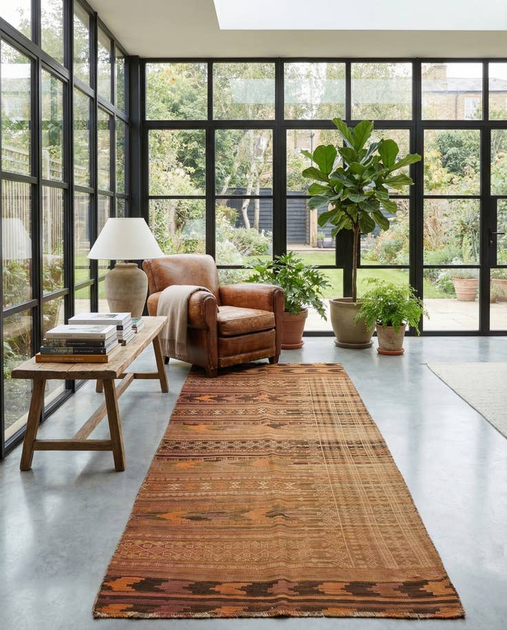 Detail image of 3' 8 x 8' 4 Hand Woven Kilim Fars Wool Runner Rug