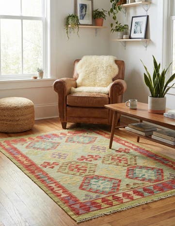 3' 2 x 4' 10 Hand Woven Kilim Maymana Wool Rug