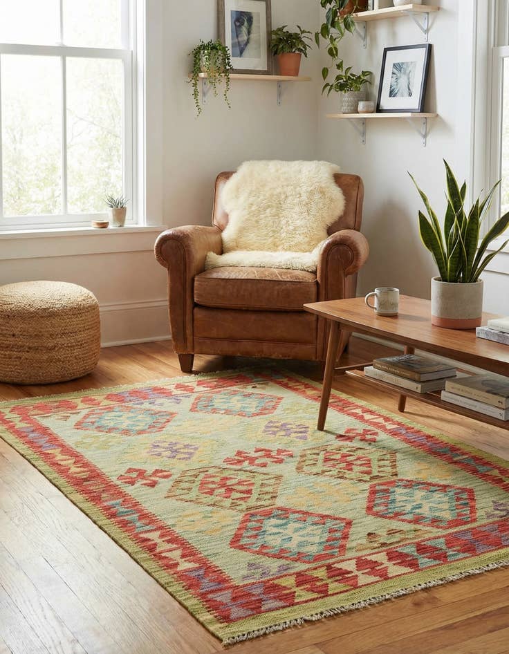 Detail image of  3' 2 x 4' 10  Hand Woven Kilim Maymana Wool Rug