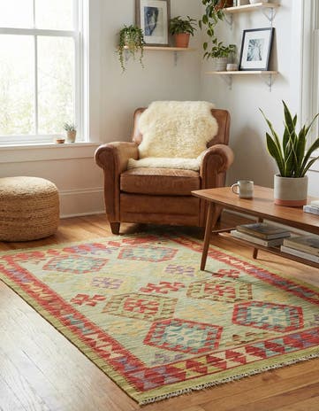 3' 2 x 4' 10 Hand Woven Kilim Maymana Wool Rug