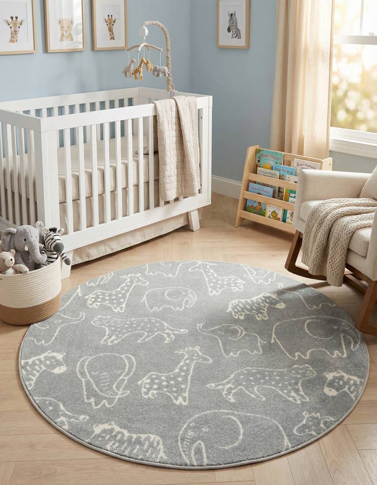 Detail image of 5' 3 x 5' 3 Animals Whimsy Kids Round Rug