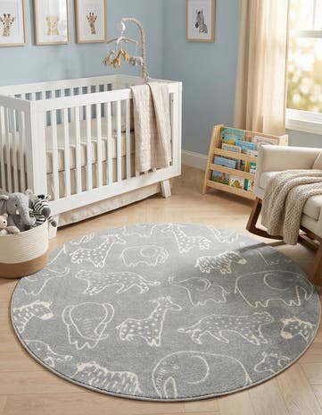 5' 3 x 5' 3 Animals Whimsy Kids Round Rug