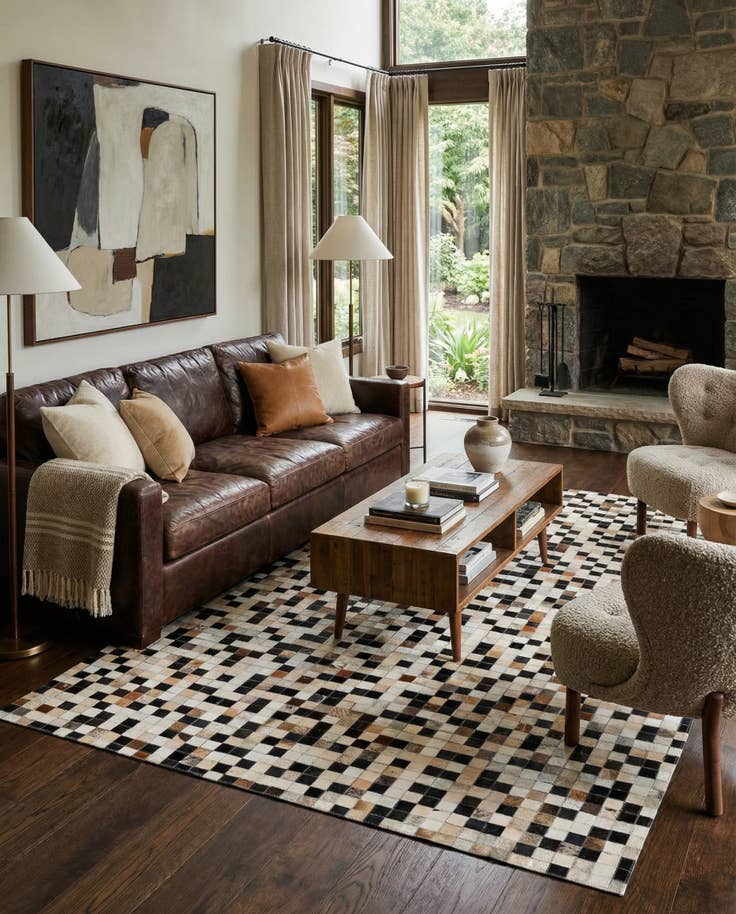 Detail image of 5' x 7' 10 Cowhide Leather Rug