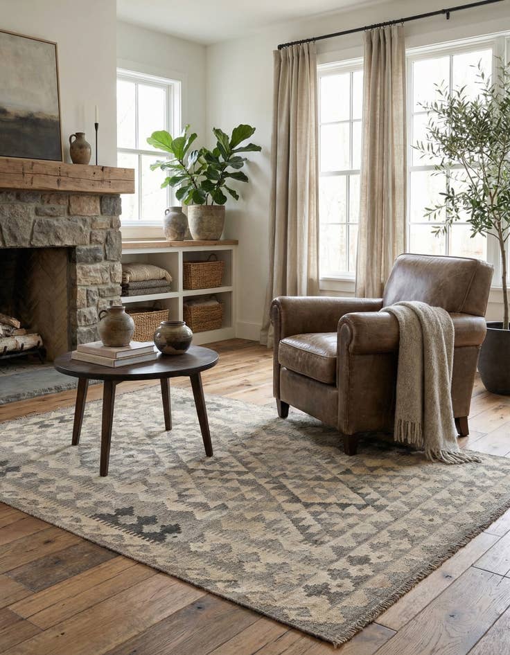 Detail image of  4' 1 x 6'  Hand Woven Kilim Maymana Wool Rug