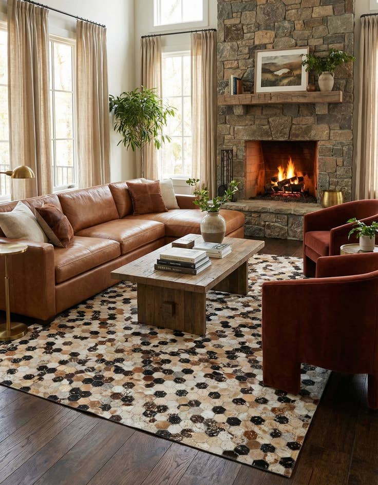 Detail image of  5' 2 x 8' Cowhide - Patchwork Rug