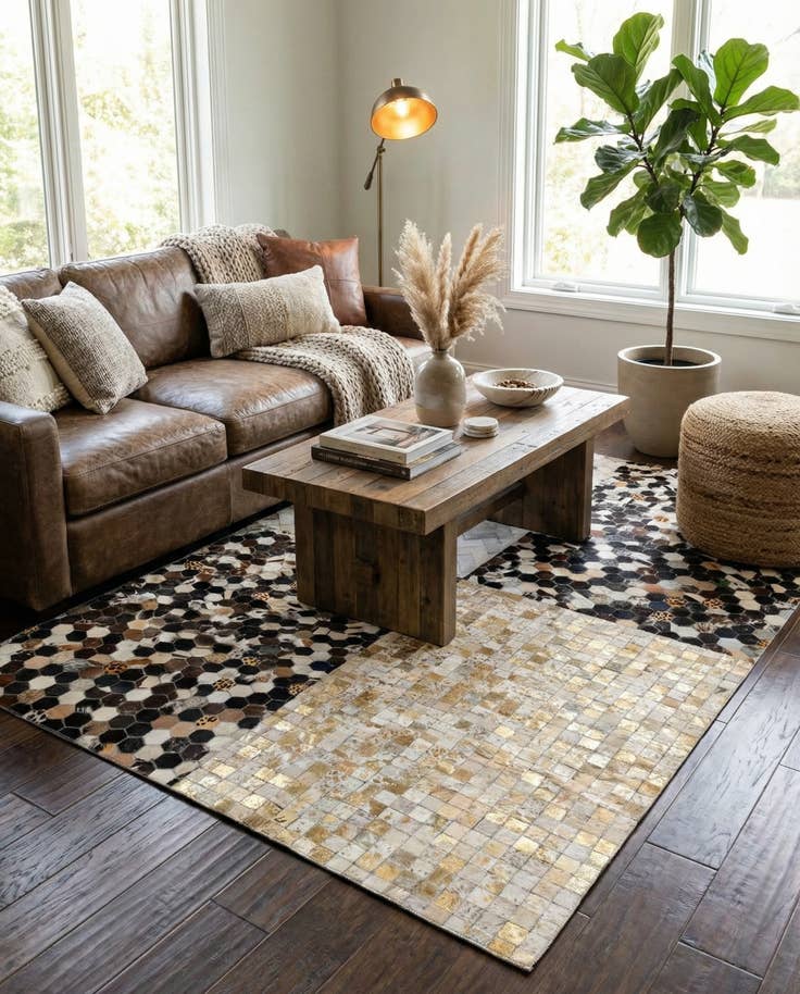 Detail image of 4' 11 x 8' 1 Cowhide - Patchwork Rug