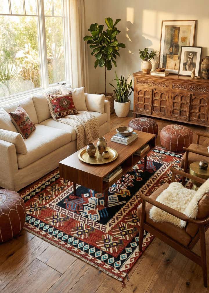 5' 2 x 6' 11 Hand Knotted Marok Kilim Rug