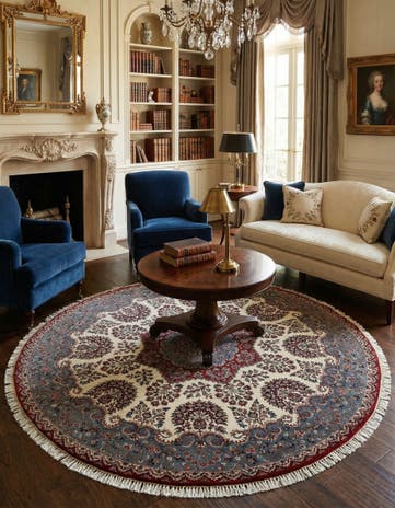 9' x 9' 1 Hand Knotted Jaipur Agra Wool Round Rug