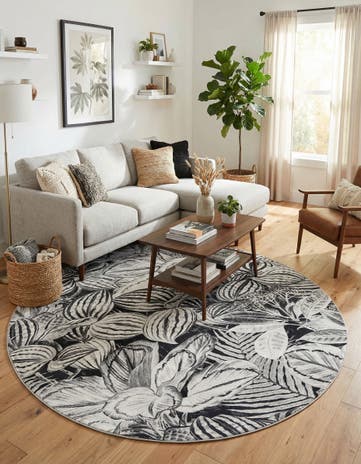 Charcoal Blossom Round Rug