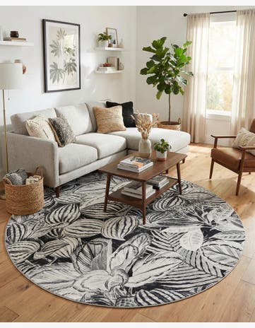Charcoal Blossom Round Rug