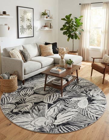 Charcoal Blossom Round Rug
