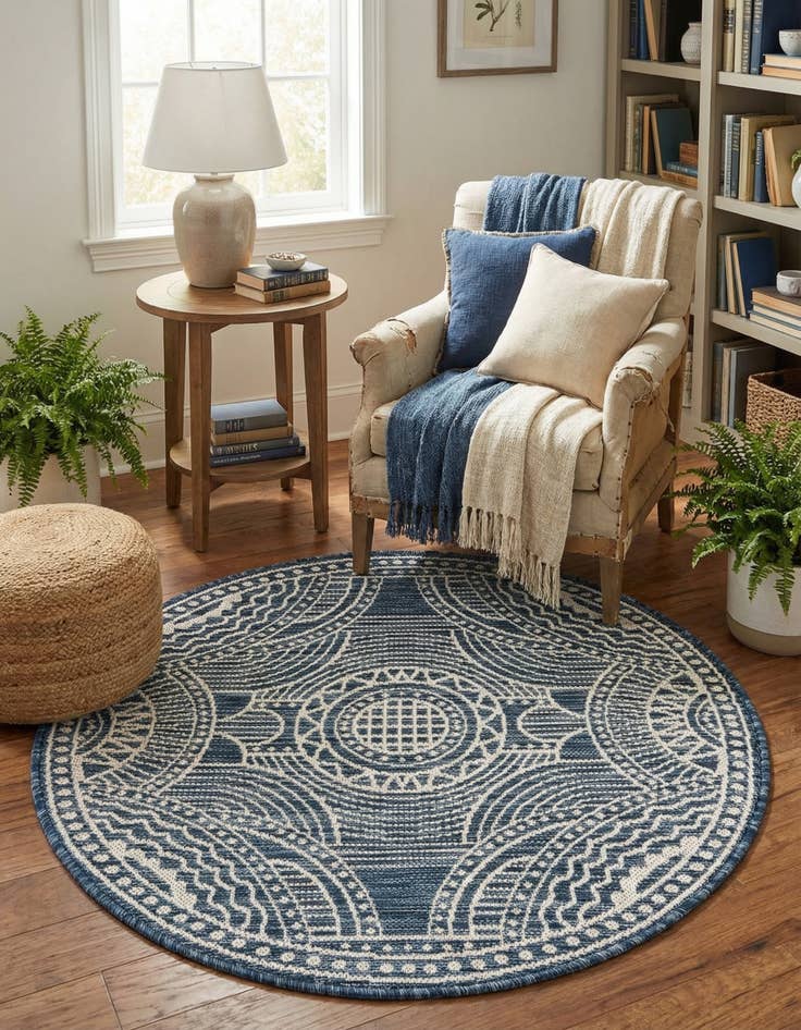 Detail image of  3' x 3'  Washable Traditional Indoor / Outdoor Round Rug