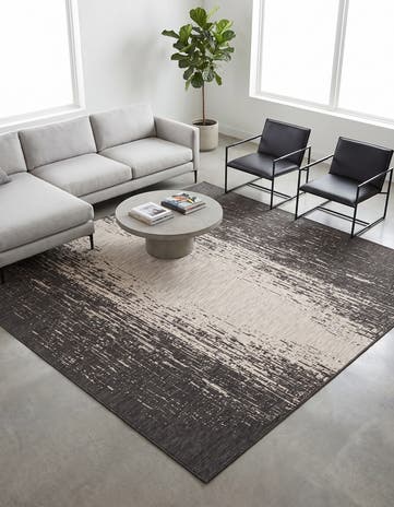 Charcoal Gray Easy-Clean Modern Indoor / Outdoor Square Rug