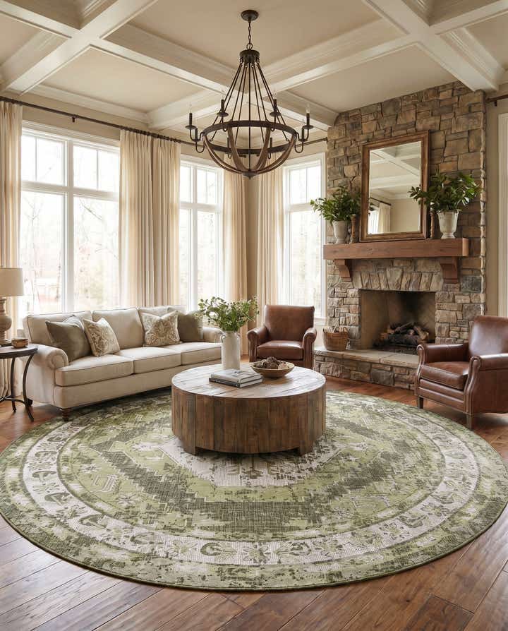 13' x 13' Easy-Clean Traditional Indoor / Outdoor Round Rug