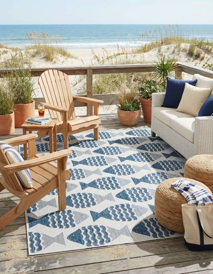 Detail image of 9' x 12' Easy-Clean Coastal Indoor / Outdoor Rug