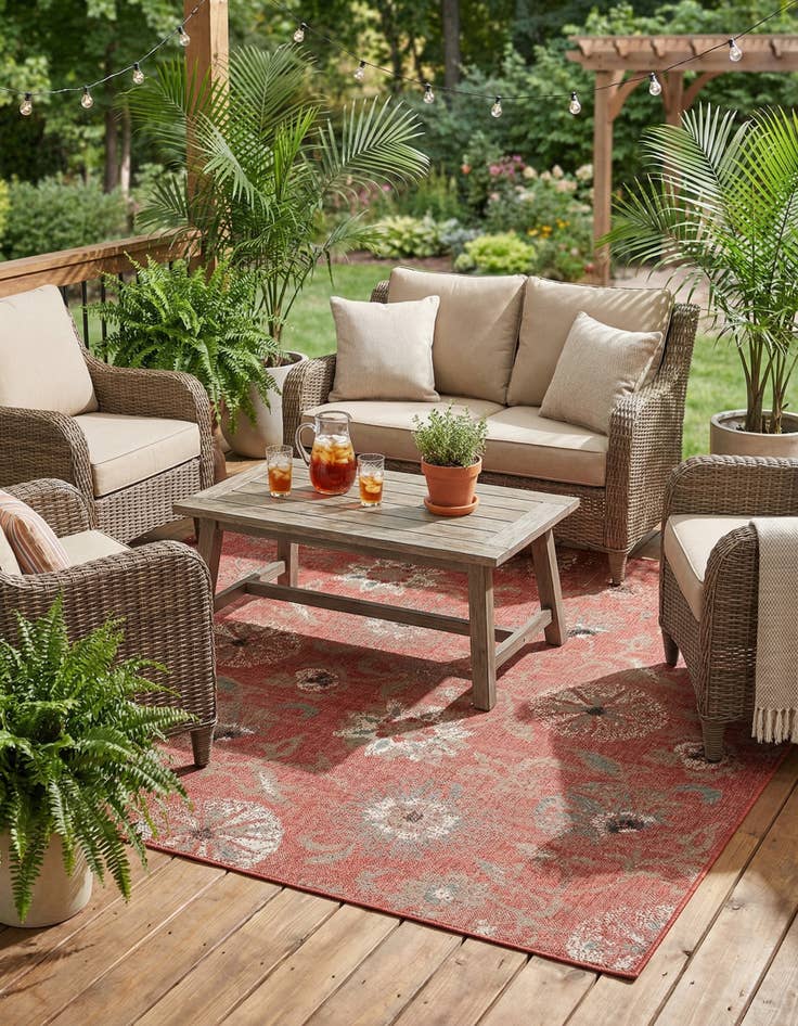 Detail image of 7' 10 x 7' 10  Washable Botanical Indoor / Outdoor Square Rug