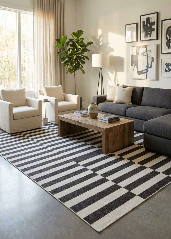 13' x 13' Easy-Clean Striped Indoor / Outdoor Square Rug