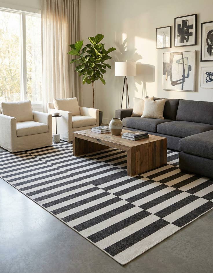 Detail image of 13' x 13' Easy-Clean Striped Indoor / Outdoor Square Rug