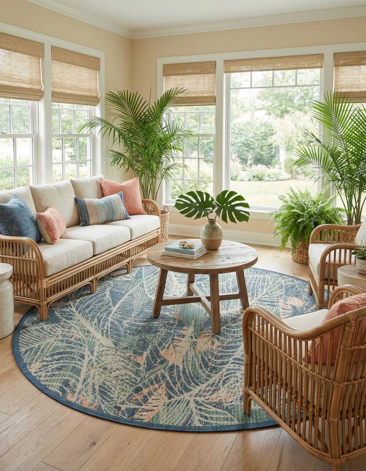 Detail image of 7' 10 x 7' 10  Washable Baja Indoor / Outdoor Round Rug