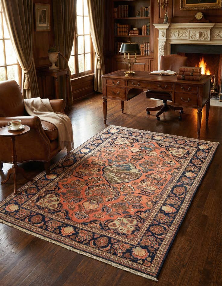 Detail image of 4' 4 x 6' 5  Hand Knotted Kashan Persian Wool Rug