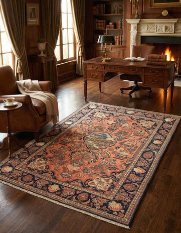 4' 4 x 6' 5 Hand Knotted Kashan Persian Wool Rug