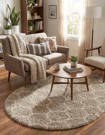 Light Brown Lattice Shag Oval Rug