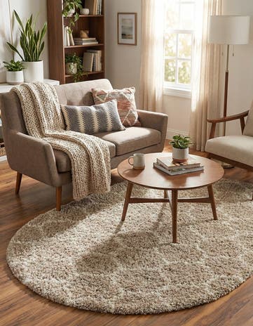 Light Brown Lattice Shag Oval Rug