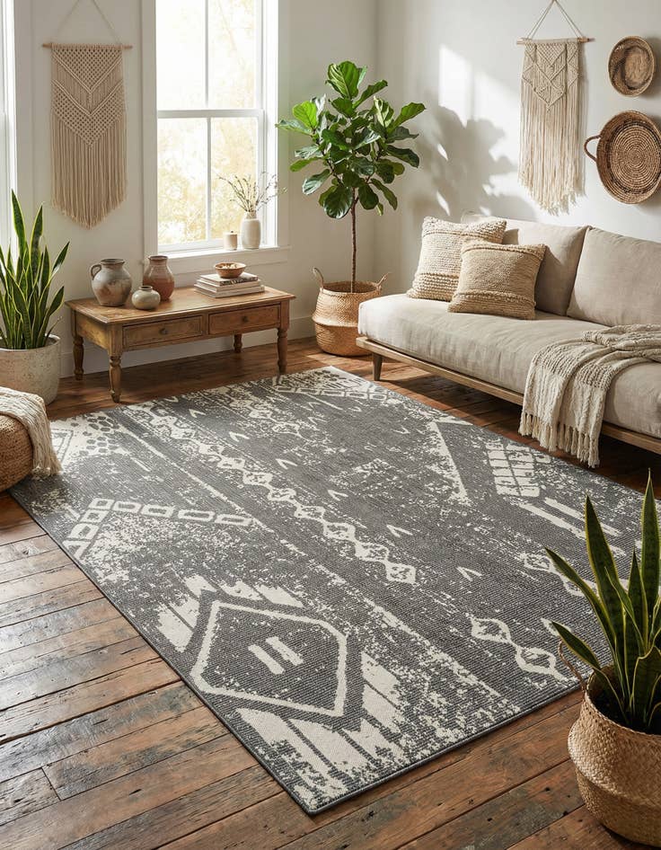 Detail image of 7' x 10'  Washable Bohemian Indoor / Outdoor Rug