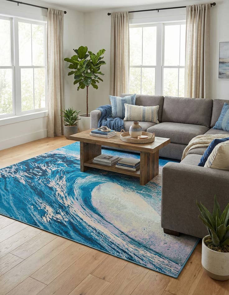 Detail image of 7' 10 x 7' 10  Washable Modern Indoor / Outdoor Square Rug