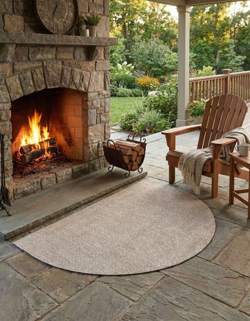Beige Easy-Clean Solid Indoor / Outdoor Hearth Rug