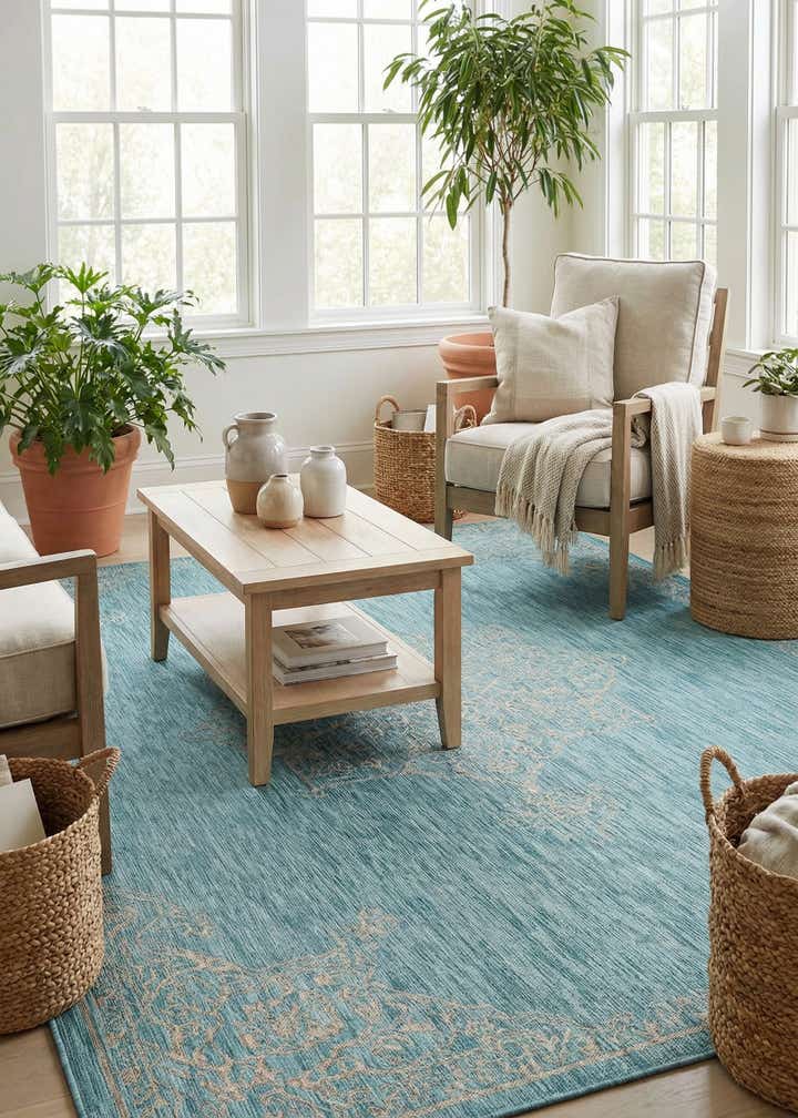 7' 10 x 11' Easy-Clean Traditional Indoor / Outdoor Rug