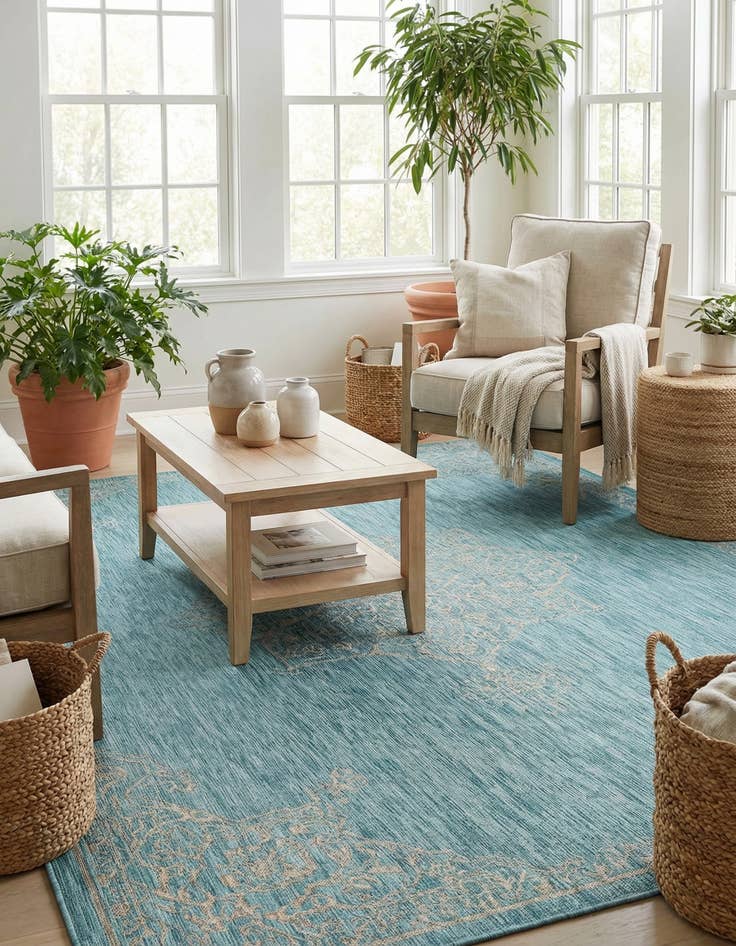 Detail image of 7' 10 x 11'  Washable Traditional Indoor / Outdoor Rug