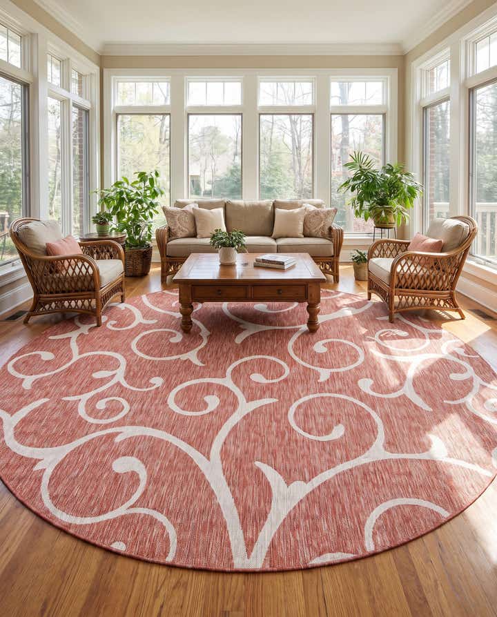 10' 8 x 10' 8 Easy-Clean Botanical Indoor / Outdoor Round Rug