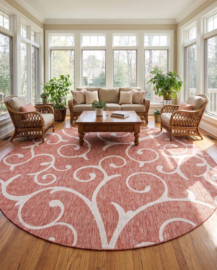 Detail image of 10' 8 x 10' 8 Easy-Clean Botanical Indoor / Outdoor Round Rug