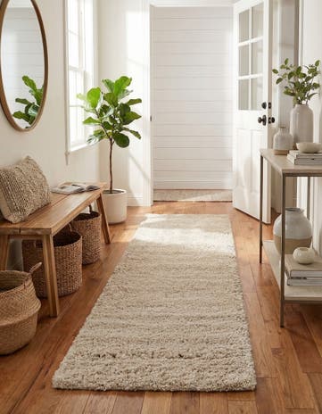 Oatmeal Beige Soft Solid Shag Runner Rug