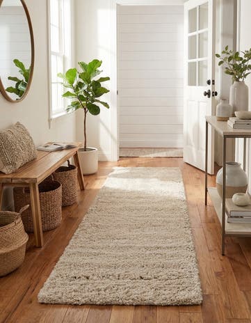 Oatmeal Beige Soft Solid Shag Runner Rug