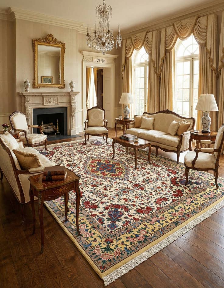 Detail image of 9' 7 x 13' 11 Ghom Wool Rug