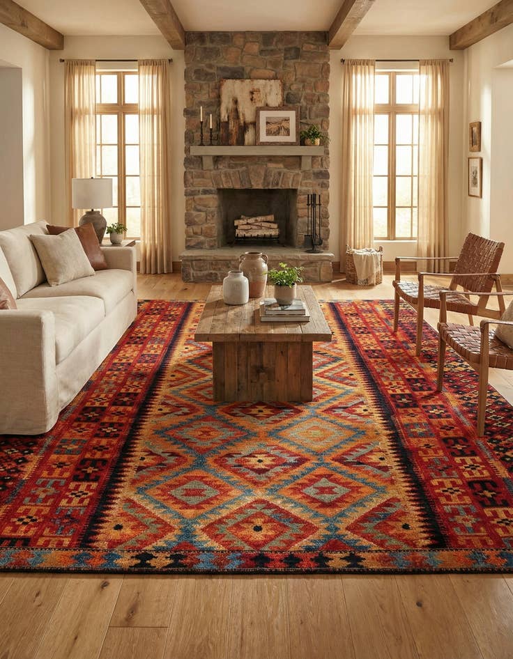 Detail image of 12' x 16'  Washable Tribal Indoor / Outdoor Rug