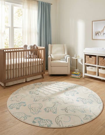 7' 10 x 7' 10 Animals Whimsy Kids Round Rug