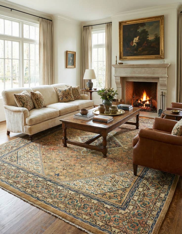 Detail image of 9' 6 x 12' 9  Hand Knotted Farahan Persian Wool Rug