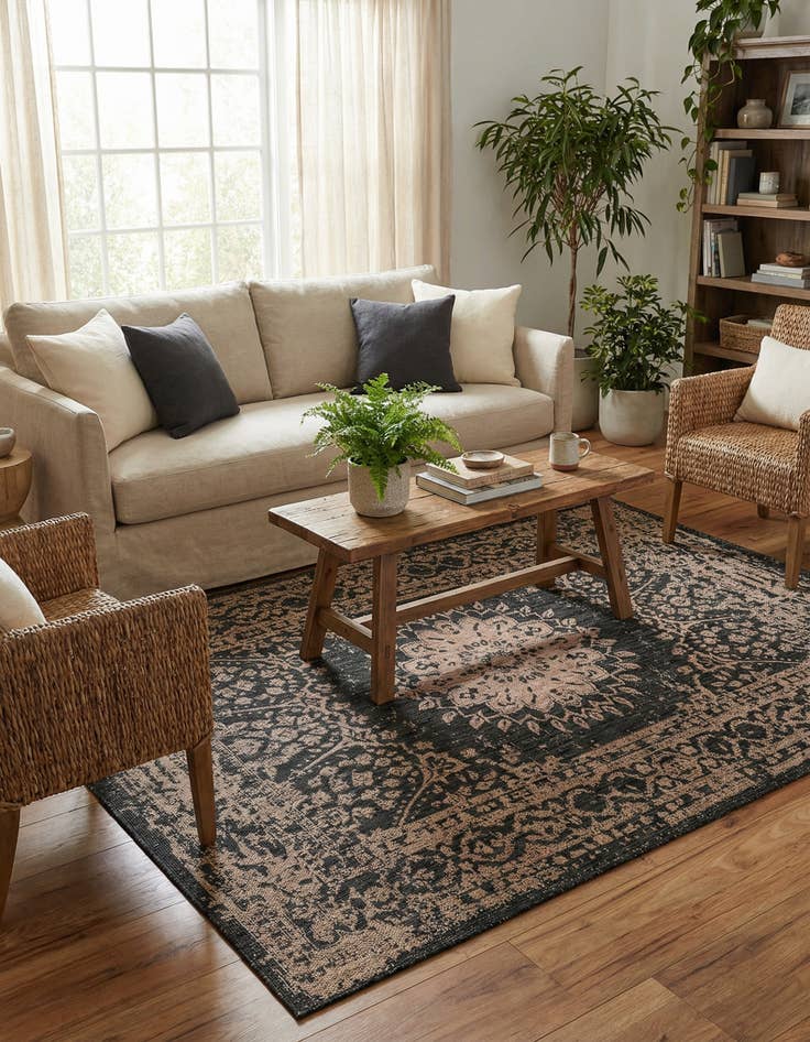 Detail image of 5' 3 x 8'  Washable Traditional Indoor / Outdoor Rug