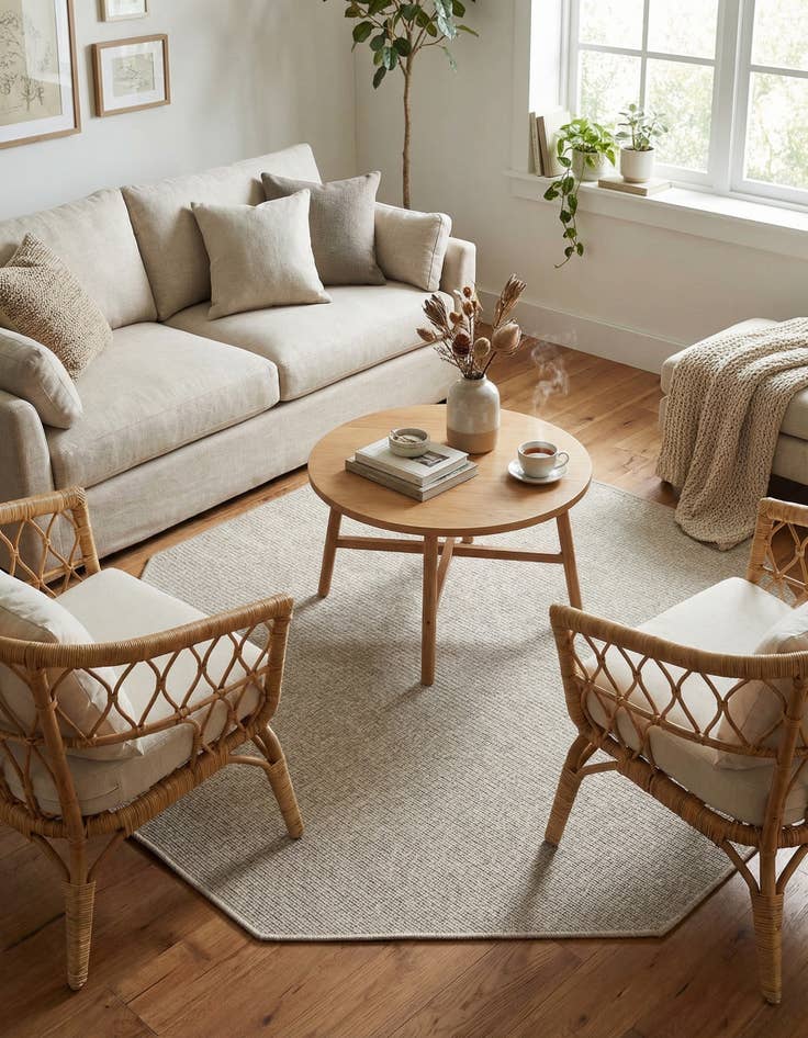 Detail image of 5' 3 x 5' 3  Washable Solid Indoor / Outdoor Octagon Rug