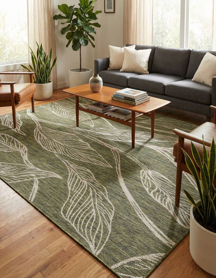 Detail image of 7' 10 x 11'  Washable Botanical Indoor / Outdoor Rug