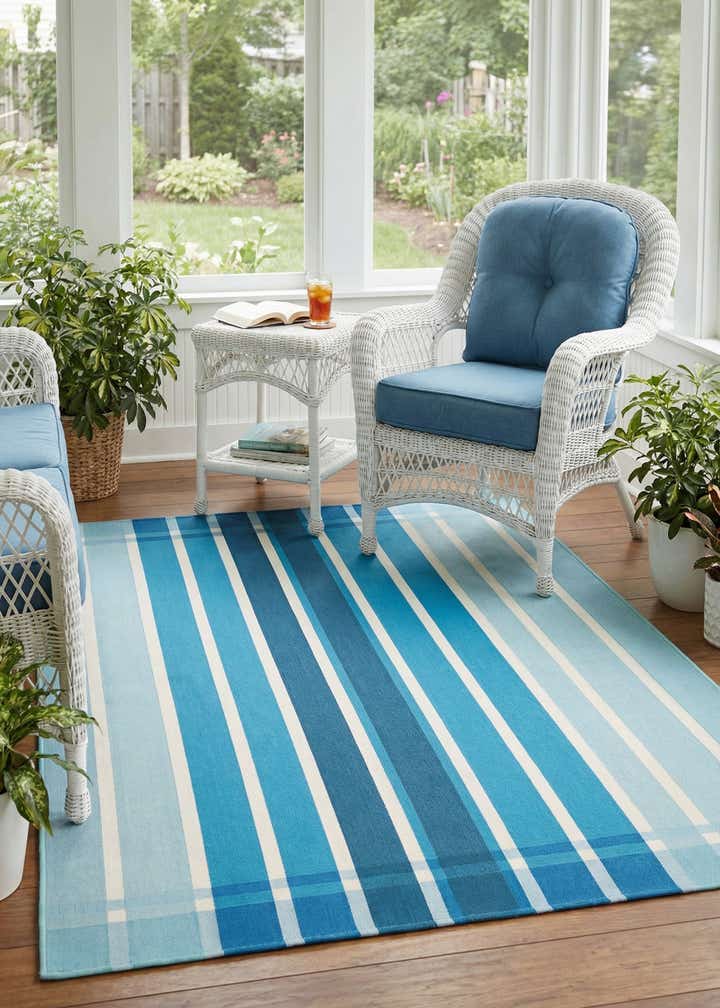 5' 3 x 8' Easy-Clean Striped Indoor / Outdoor Rug