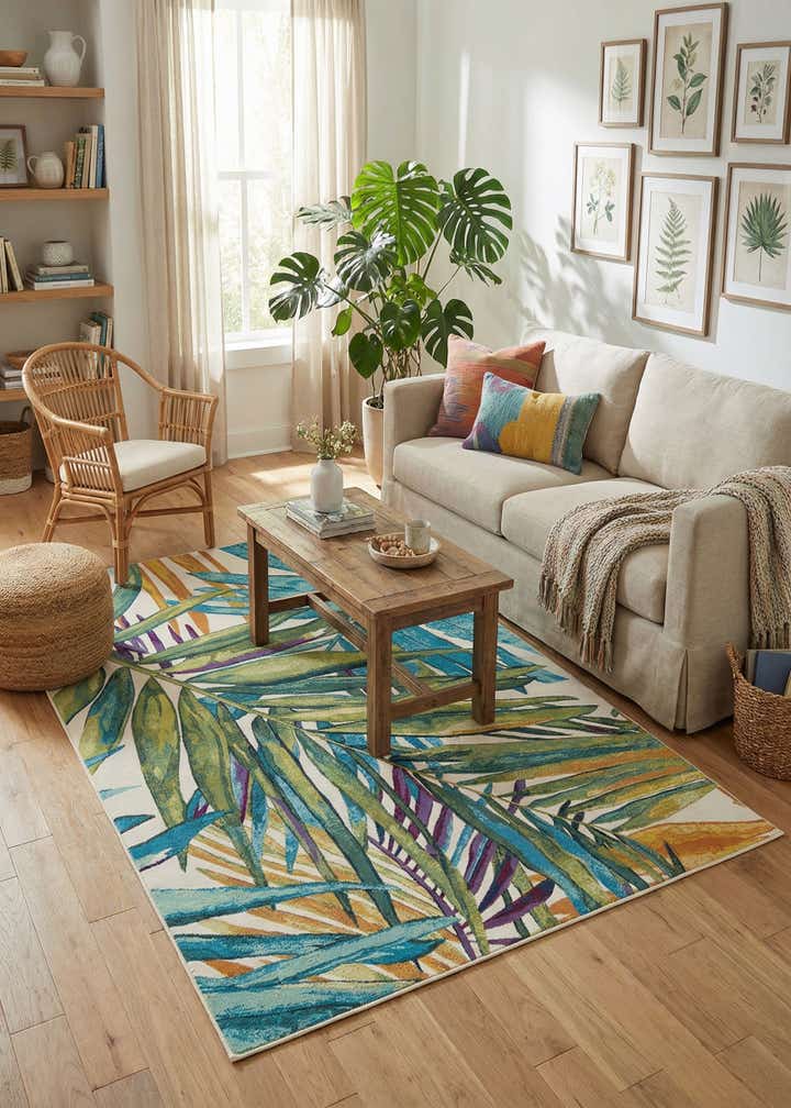 6' x 9' Easy-Clean Botanical Indoor / Outdoor Rug