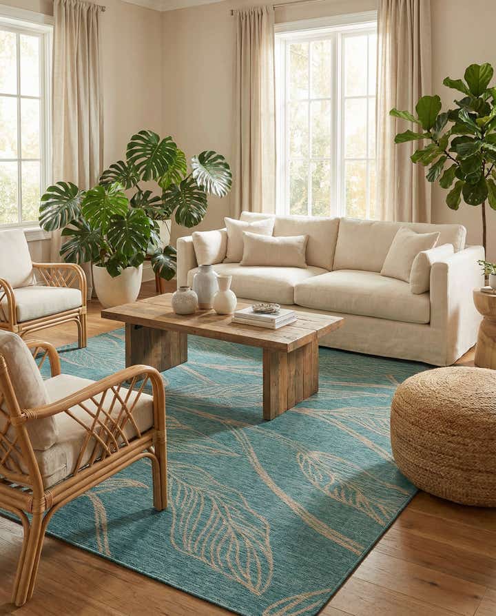 325cm x 325cm Easy-Clean Botanical Indoor / Outdoor Square Rug
