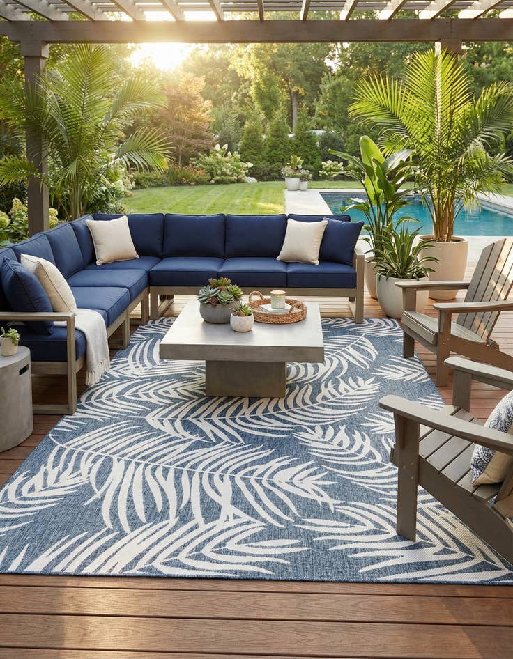 Detail image of 10' x 14'  Washable Botanical Indoor / Outdoor Rug