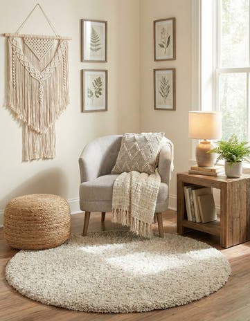 Ivory Lagom Shag Round Rug