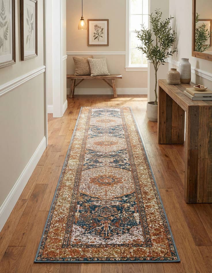 Detail image of  2' 7 x 12'  Washable Traditional Indoor / Outdoor Runner Rug